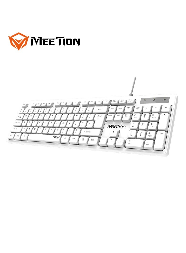 MEETION USB STANDARD WIRED KEYBOARD WHITE K300 Silent touch UV layout not easy to remove High-quality membrane keyboard - Image 1
