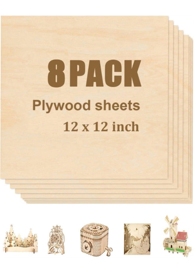 Basswood Sheets for Crafts, 8 Pack Unfinished Wood Pieces Wood Sheets Plywood Sheets with Smooth Surfaces - Crafts Wood Perfect for Architectural Models Laser Cutting Sawing, Drawing Painting - Image 1