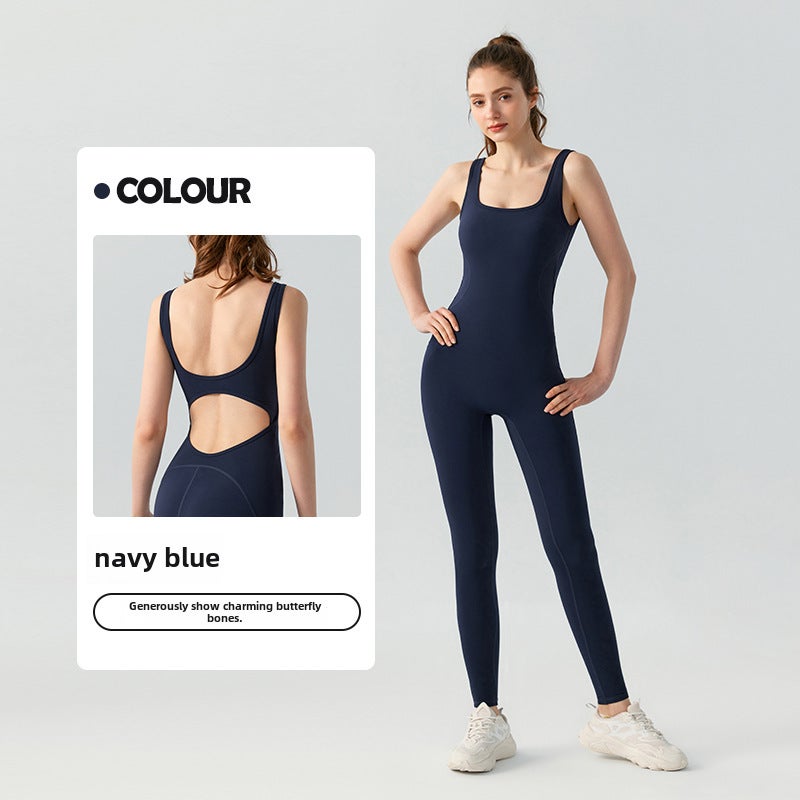 Generic Seamless Yoga Bodysuit with Pads Summer navy blue 