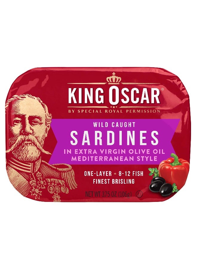 KING OSCAR King Oscar, Wild Caught Sardines, Mediterranean Style, 3.75 oz (106 g)  - Image 1