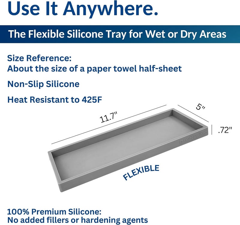 Spacewiser Countertop and Vanity Tray - 2 PC Large 11.7" Silicone Bathroom Trays, Counter Organizer, Dish Soap Sponge Holder Kitchen Sink Tray Organizer, Sink Caddy Toothbrush Key Kitchen Soap Trays - Image 3