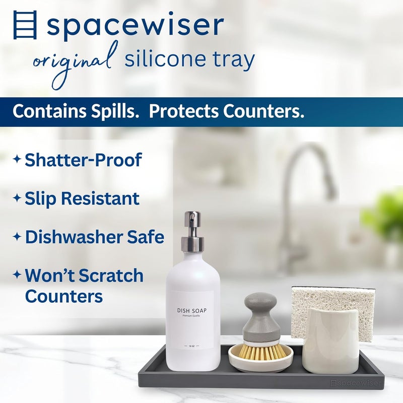 Spacewiser Countertop and Vanity Tray - 2 PC Large 11.7" Silicone Bathroom Trays, Counter Organizer, Dish Soap Sponge Holder Kitchen Sink Tray Organizer, Sink Caddy Toothbrush Key Kitchen Soap Trays - Image 2