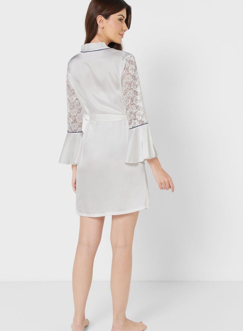 Contrast Piping Detail Night Robe - Image 2
