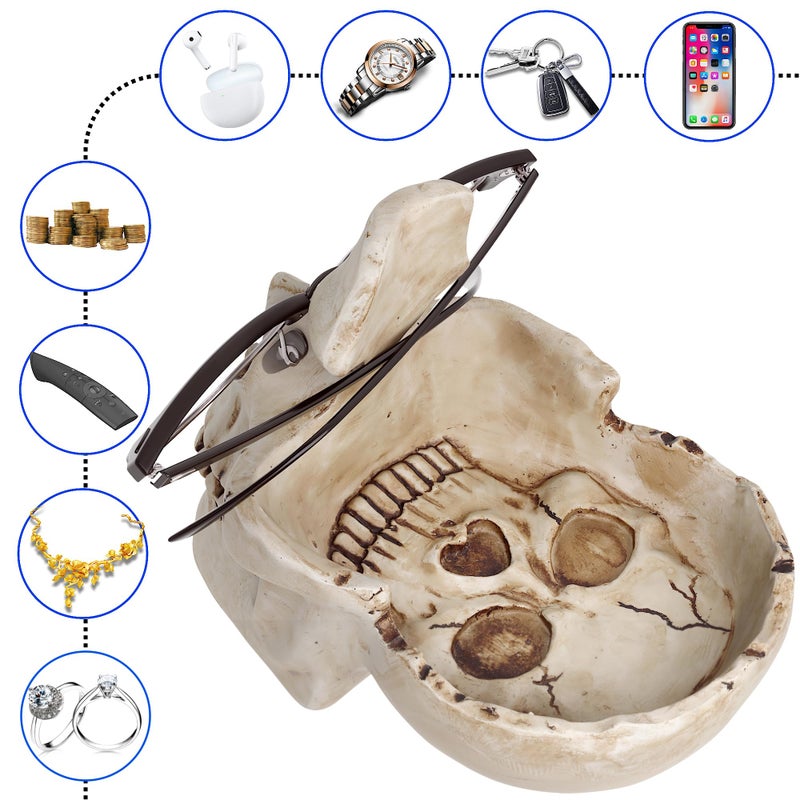 READAEER Skull Glasses Stand Holder, Creative Eyeglasses Holder, Sunglasses Spectacle Display Rack, Key Holder Resin Sculptures for Entryway, Home, Office, Desk, Nightstand (White) - Image 3