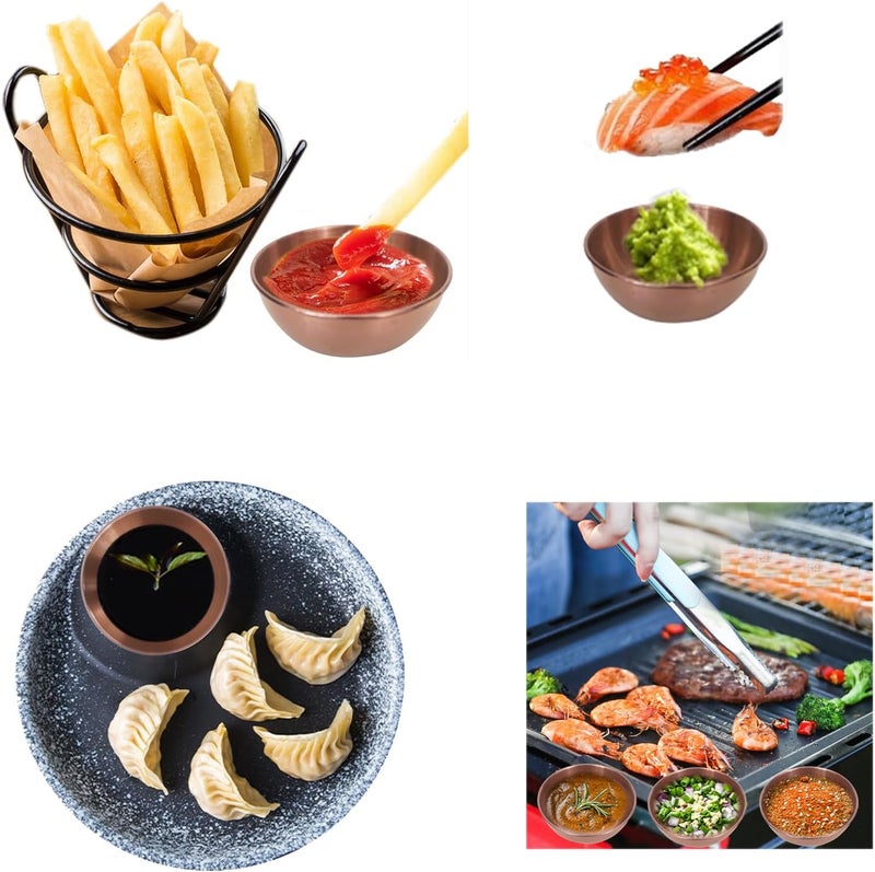 LoveDeal Set of 8 Stainless Steel Dipping Sauce Bowls Soy Sauce Dishes Seasoning Plate Small Round Saucers Appetizer Plate for Sushi Side Dishes Tomato Sauce 327x327x 114 Rose Gold - Image 3
