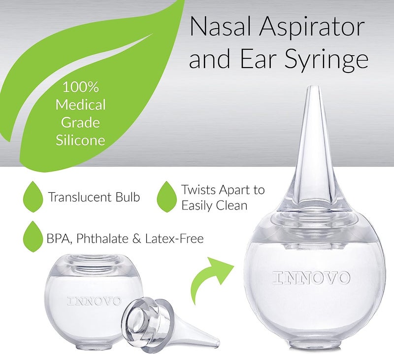 Innovo حقنة أذن الأطفال من إنوفو، مناسبة لمستشفيات FSA/HSA، مصنوعة من السيليكون، مع مصاصة أنف، تمتص المخاط والبلغم، قابلة للتنظيف وإعادة الاستخدام، شفافة - Image 2