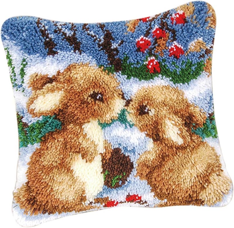 klarako Pack of 2 DIY Latch Hook Kit Custion Covers Cartoon Rabbits 17 inch x 17 inch, Use it To Make Pillows, Cushions or Mats. - Image 5