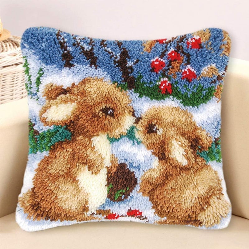 klarako Pack of 2 DIY Latch Hook Kit Custion Covers Cartoon Rabbits 17 inch x 17 inch, Use it To Make Pillows, Cushions or Mats. - Image 2