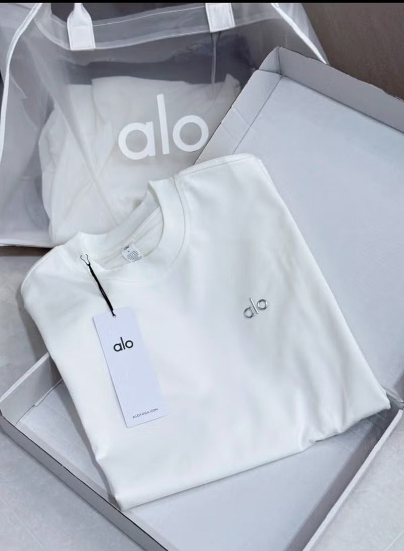 ALO Loose T-shirt-Round Neck Short Sleeve-Summer Short Sleeve (White) - Image 1