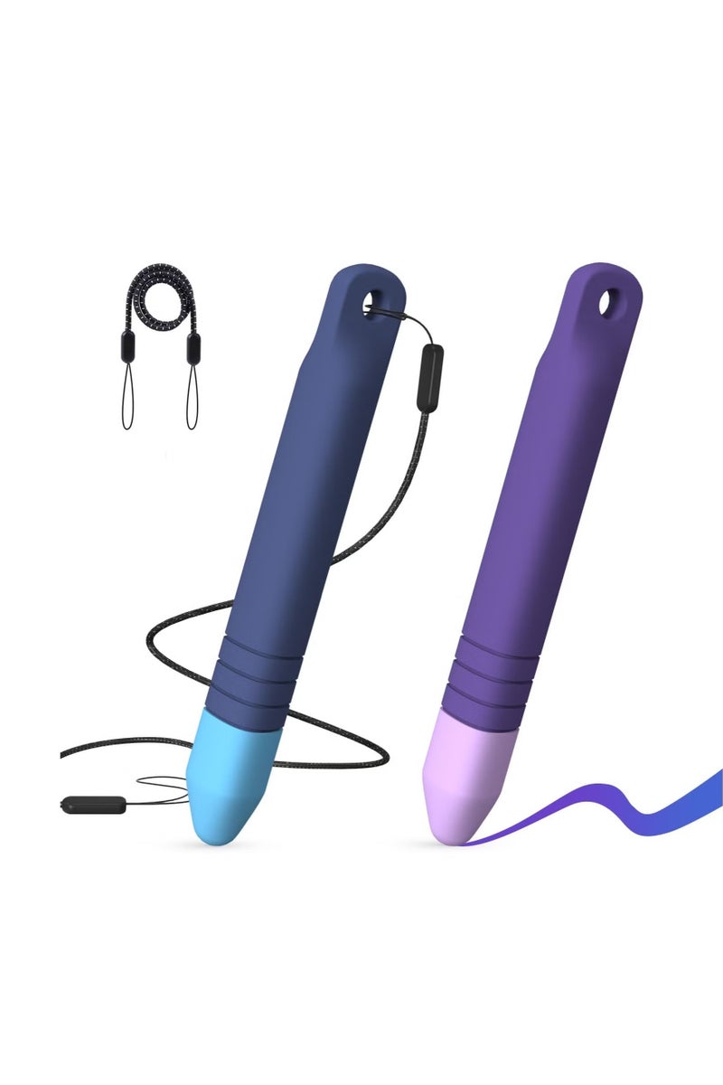 Kid-Friendly Stylus Pens for Touch Screens with Tethers - Anti-Rolling Tablet Stylus 2 Pack for Kids, Compatible with iPad, iPhone, Tablets, Kindle and All Touch Screen Devices (Blue+Purple) - Image 1