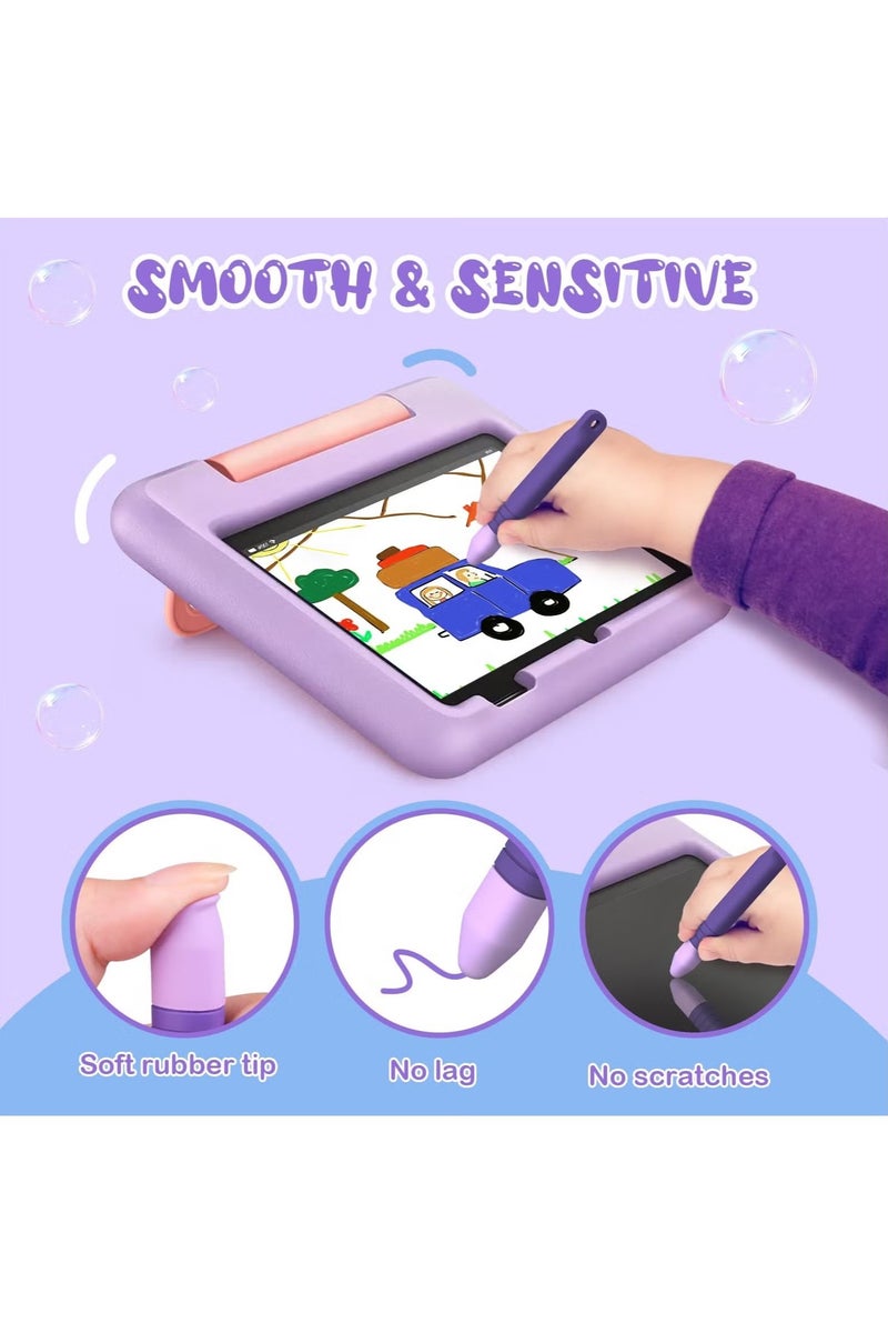 Kid-Friendly Stylus Pens for Touch Screens with Tethers - Anti-Rolling Tablet Stylus 2 Pack for Kids, Compatible with iPad, iPhone, Tablets, Kindle and All Touch Screen Devices (Blue+Purple) - Image 2