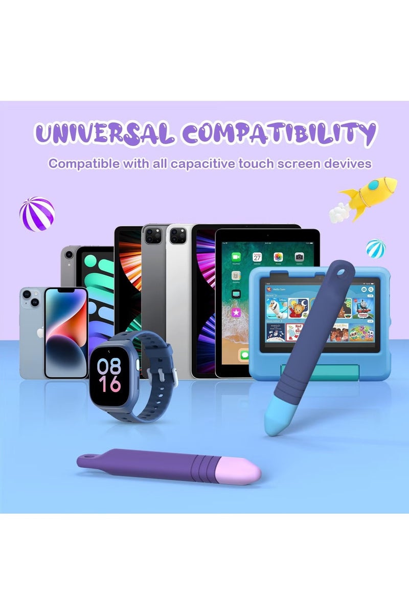 Kid-Friendly Stylus Pens for Touch Screens with Tethers - Anti-Rolling Tablet Stylus 2 Pack for Kids, Compatible with iPad, iPhone, Tablets, Kindle and All Touch Screen Devices (Blue+Purple) - Image 4