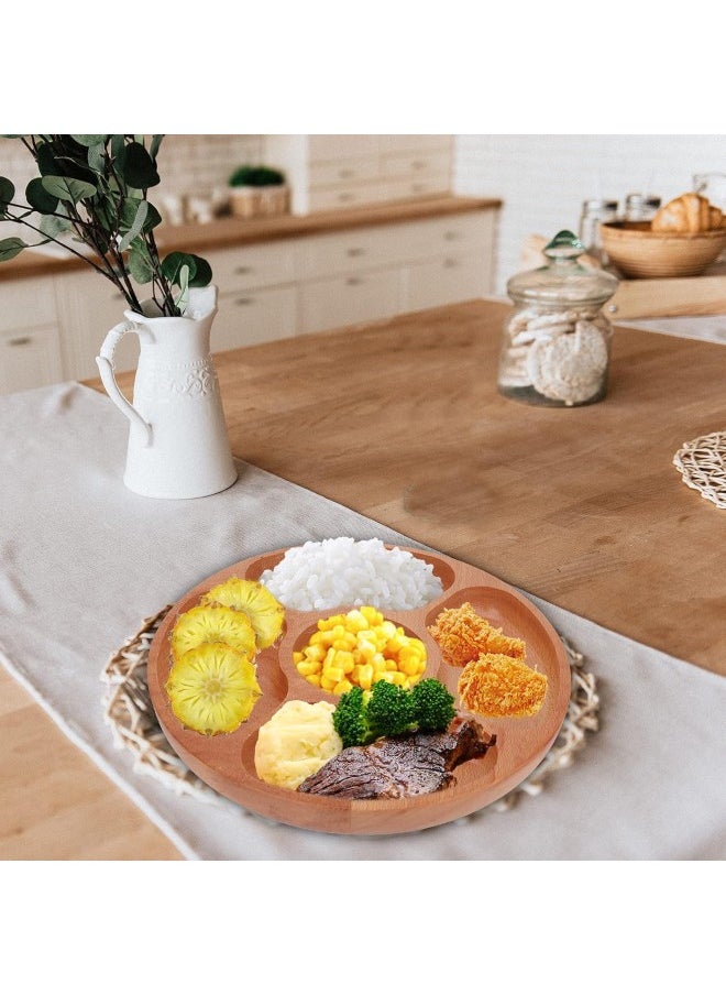 silvercnc Serving Dish,Wooden Serving Tray with Divided Plates Portion Platters Meal Portion Control Plate for Kidsu0026 Adults, Balanced Meal Plate,30cm /12 inch  - Image 2