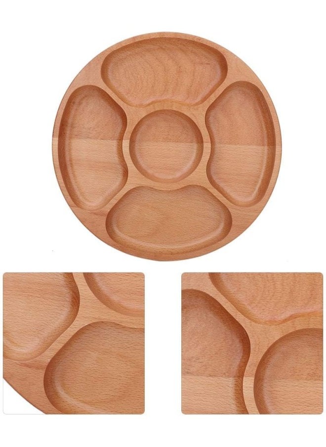 silvercnc Serving Dish,Wooden Serving Tray with Divided Plates Portion Platters Meal Portion Control Plate for Kidsu0026 Adults, Balanced Meal Plate,30cm /12 inch  - Image 3