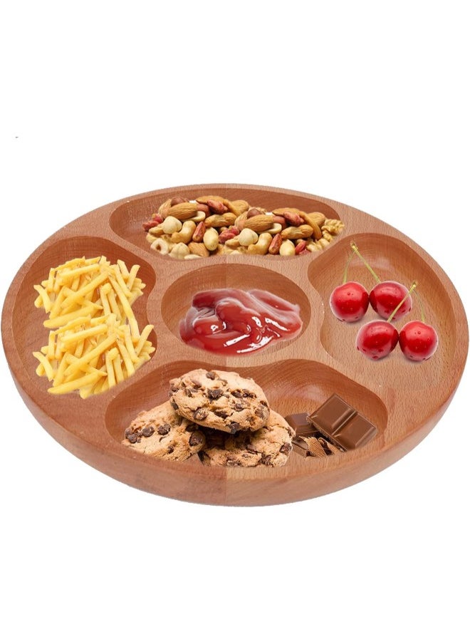 silvercnc Serving Dish,Wooden Serving Tray with Divided Plates Portion Platters Meal Portion Control Plate for Kidsu0026 Adults, Balanced Meal Plate,30cm /12 inch  - Image 1