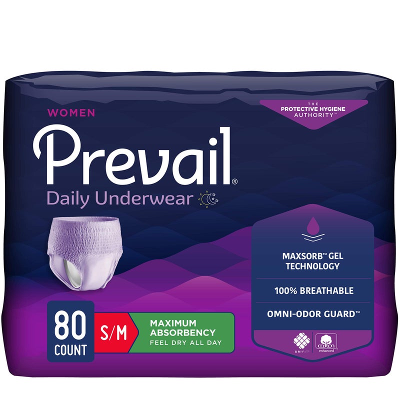Prevail Daily Underwear Disposable Underwear Female Pull On with Tear Away Seams Medium, PWC-512/1, Maximum, 80 Ct - Image 1