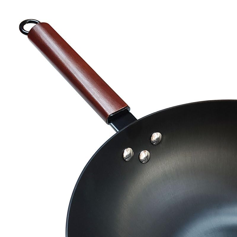 THW Cooking Wok PanStir Fry Pans with Wooden Handle Frying Wok Carbon Steel Flat Bottom Chinese Iron Pot for Cooking 13 Inch for resaurantsHotelsBakery - Image 2