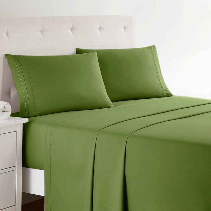 BED SHEETS PREMIER 1800 SERIES 4 PIECE BED SHEET SET DEEP POCKET WRINKLE FADE STAIN RESISTANT LUXURY SOFT BEDDING SHEETS PILLOWCASES KING CALLA GREEN