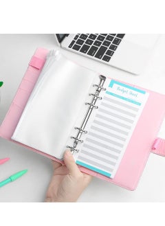 KASTWAVE A6 Cash Envelopes Budget Binder,6 Ring Leather Notebook Binder Cover Binder Money Organizer Zippe Pockets,12pcs Expense Budget Sheets, 2pcs Letter Sticker Labels, Saving Cash Envelopes System (Pink)  - Image 5