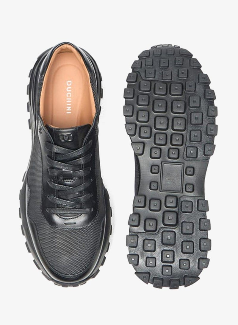DUCHINI Mens Textured Lace-Up Low Ankle Sneakers - Image 4