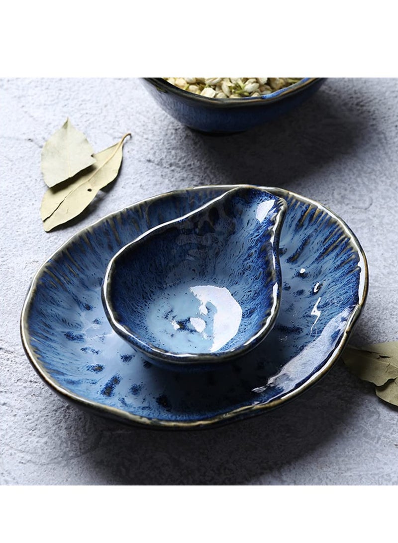 SOLARAE أوعية غمس سيراميكية رائعة، أطباق صغيرة لأوعية الغمس، أوعية صلصة صغيرة، مجموعة من 4 أوعية زرقاء للباربكيو، الحفلات، وزينة المنزل. - Image 4