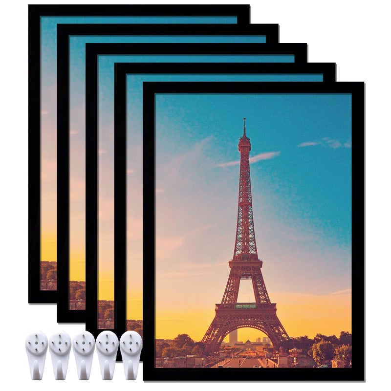 icariery 8x11 Picture Frame Set of 5  Black Photo Frames High Transparent Wall Gallery Desktop Horizontal Vertical for Canvas Collage Photo Poster Certificate 8 x 11 inches - Image 1