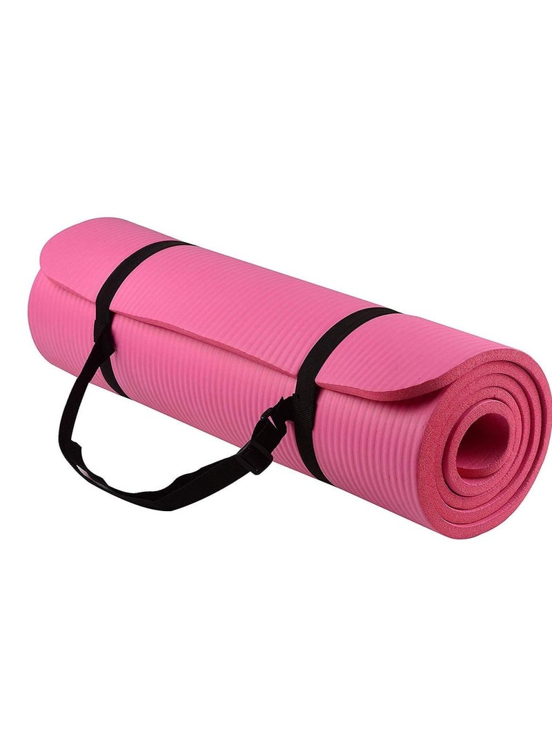 H PRO - Pro Yoga Mat With Carrying Strap, Anti-Slip Double Layer Eco Friendly Home/Gym Workout Fitness Exercise Sports Mattress | 10Mm - Pink - Image 1
