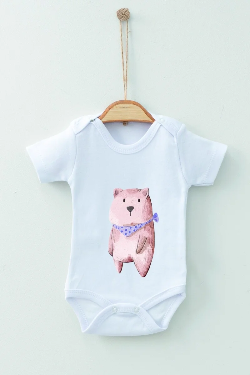 Ada Bebek Çocuk Ada Baby Kid Adabebek Cotton Organic Scarf Bear Short Sleeve Bodysuit Baby Bodysuit