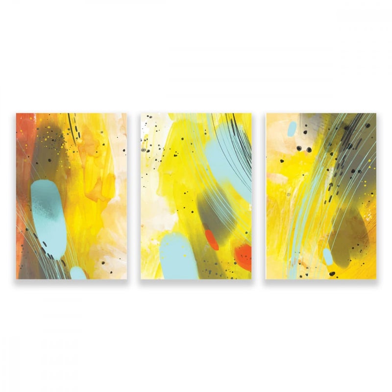 ماركتنا ثلاث لوحات قماشية مودرن بتصميم رسم تجريدي مع برواز مجوف مقاس (90×40) ثلاث قطع - Image 1