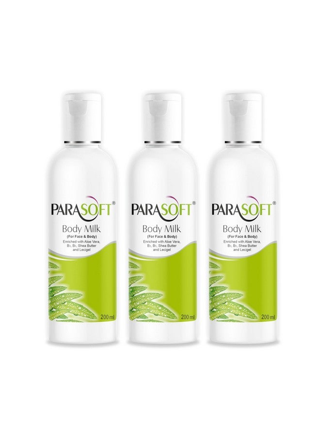 Parasoft Body & Face Milk, Daily Nourishing Lotion With Aloe Vera, Shea Butter, Vitamin B3 & B6, Ideal For Dry & Acne-Prone Skin - 200 Ml(Pack Of 3) - Image 1