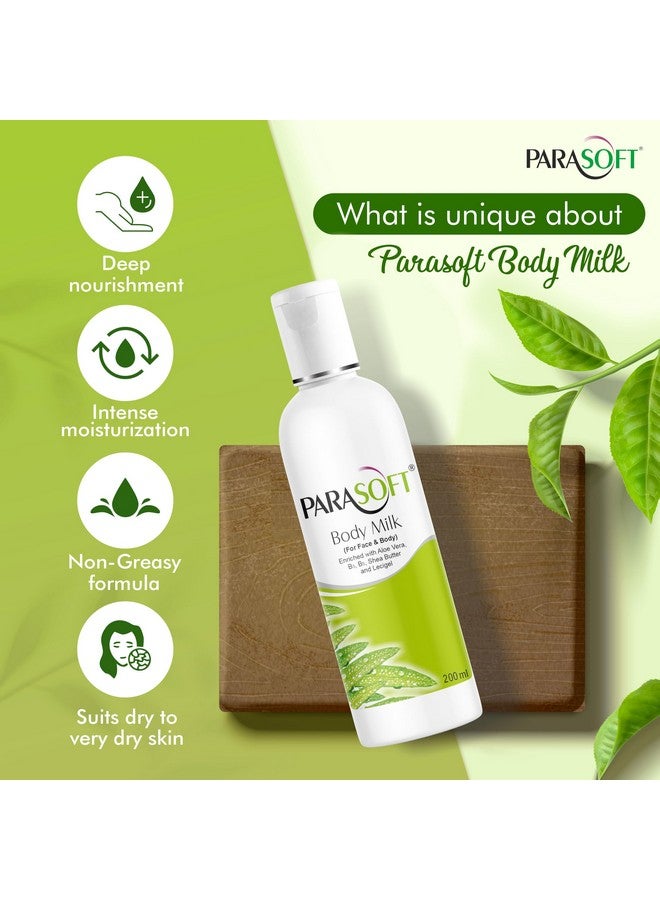 Parasoft Body & Face Milk, Daily Nourishing Lotion With Aloe Vera, Shea Butter, Vitamin B3 & B6, Ideal For Dry & Acne-Prone Skin - 200 Ml(Pack Of 3) - Image 3