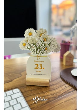 Msticker Ramadan Daisy Calendar - Ramadan Calendar with Prayers - Importance of the Day and Content, Wooden Holder, Ramadan Set  - Image 2