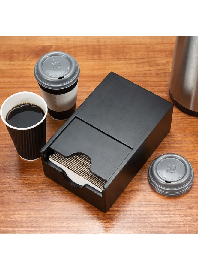 Restaurantware Restpresso 9.5 x 6 x 3.75 Inch Coffee Cup Sleeve Dispenser, 1 Compact Coffee Sleeve Holder - Spring-Loaded Design, For Homes or Restaurants, Black Bamboo Coffee Sleeve Organizer - Image 5