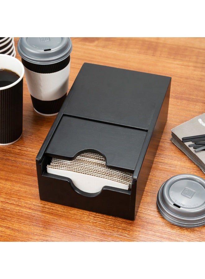 Restaurantware Restpresso 9.5 x 6 x 3.75 Inch Coffee Cup Sleeve Dispenser, 1 Compact Coffee Sleeve Holder - Spring-Loaded Design, For Homes or Restaurants, Black Bamboo Coffee Sleeve Organizer - Image 4