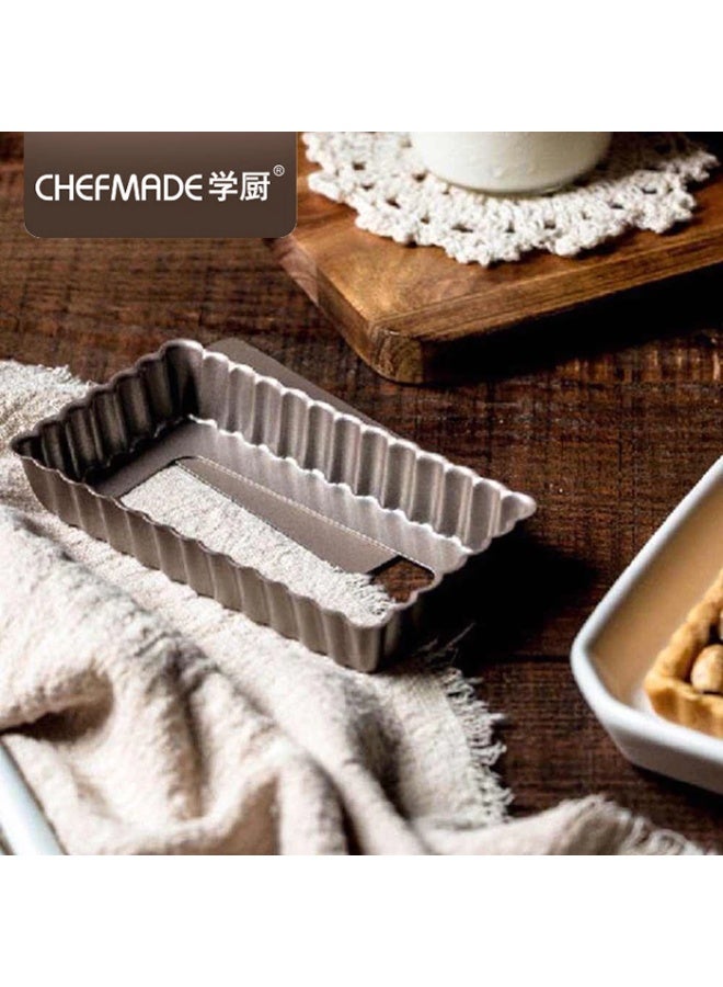 شيف ميد قالب تارت مستطيل غير لاصق مقاس 4 بوصة تصميم احترافي لصنع التارت والكويش والحلويات الصغيرة متين وسهل التنظيف بقاعدة قابلة للإزالة - Image 2