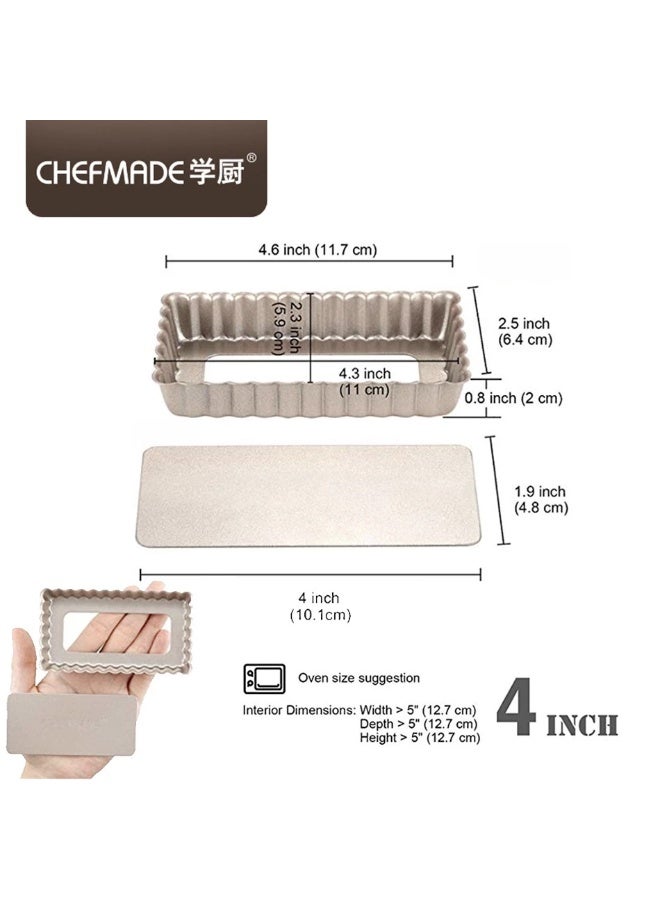 شيف ميد قالب تارت مستطيل غير لاصق مقاس 4 بوصة تصميم احترافي لصنع التارت والكويش والحلويات الصغيرة متين وسهل التنظيف بقاعدة قابلة للإزالة - Image 3
