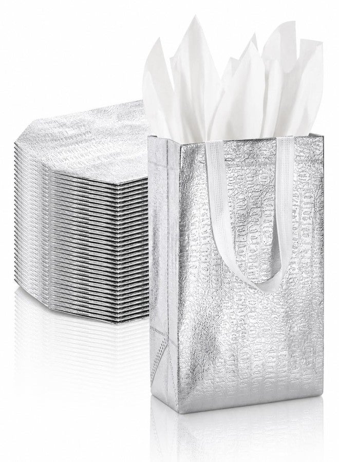 Elsjoy 40 Pack Reusable Glossy Gift Bags with Handles, Silver Metallic Party Favor Bags for Goodie, Birthday Party, Wedding - Image 1
