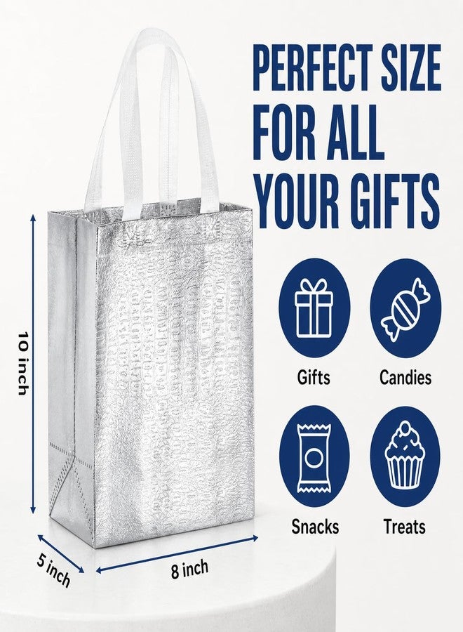 Elsjoy 40 Pack Reusable Glossy Gift Bags with Handles, Silver Metallic Party Favor Bags for Goodie, Birthday Party, Wedding - Image 2