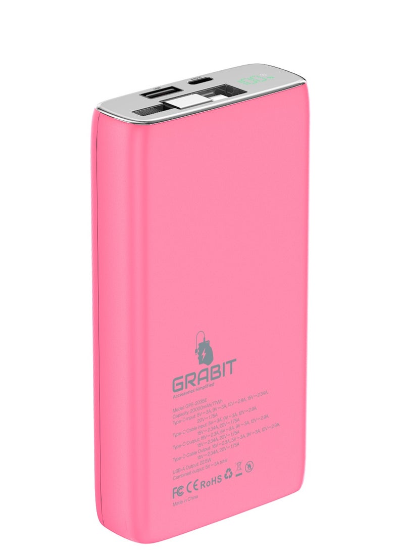 GRABIT - GPS-2035E Power Bank 20,000mAh 35W PD Power Station Fast & Reliable, Charge laptops, iPads, and smartphones with 35W PD fast charging and a 20,000mAh capacity. Features USB-A & USB-C ports, digital power indicator, and over-current protection. Includes built-in USB-C to USB-C cable. Compatible with MacBooks, iPads, Samsung, OnePlus, Xiaomi, Huawei, Google Pixel, iPhone, and more. Ideal for work, travel, and daily use. - Image 1
