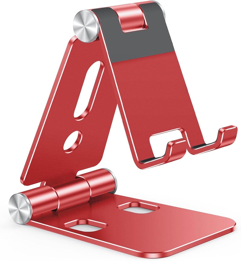 Omoton Foldable Cell Phone Stand, C4 Portable Aluminum Phone Holder, Adjustable Phone Dock Cradle Compatible with iPhone 17/16/15 Pro Max Air, Samsung Galaxy, Small Tablets and Other Phones, Red - Image 1