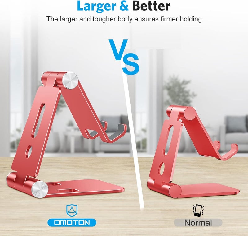 Omoton Foldable Cell Phone Stand, C4 Portable Aluminum Phone Holder, Adjustable Phone Dock Cradle Compatible with iPhone 17/16/15 Pro Max Air, Samsung Galaxy, Small Tablets and Other Phones, Red - Image 2