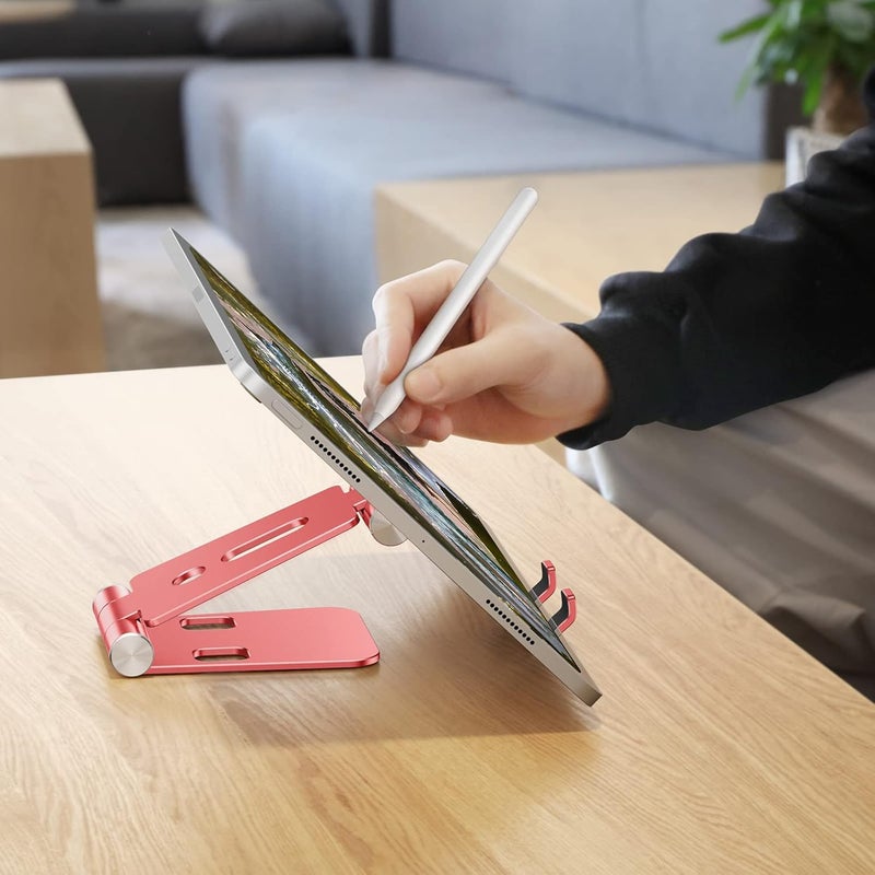 Omoton Foldable Cell Phone Stand, C4 Portable Aluminum Phone Holder, Adjustable Phone Dock Cradle Compatible with iPhone 17/16/15 Pro Max Air, Samsung Galaxy, Small Tablets and Other Phones, Red - Image 4
