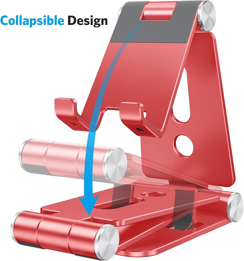Omoton Foldable Cell Phone Stand, C4 Portable Aluminum Phone Holder, Adjustable Phone Dock Cradle Compatible with iPhone 17/16/15 Pro Max Air, Samsung Galaxy, Small Tablets and Other Phones, Red - Image 3