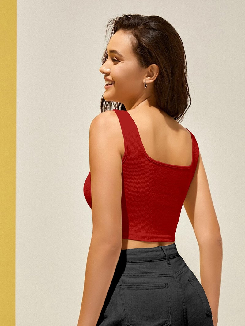 Berry&Bird BERRY BIRD® Stylish Women's Sleeveless Square Neck Ribbed Crop Tops for Gym, Beach,and Casual Stylish Wear Tank Tops - Image 2