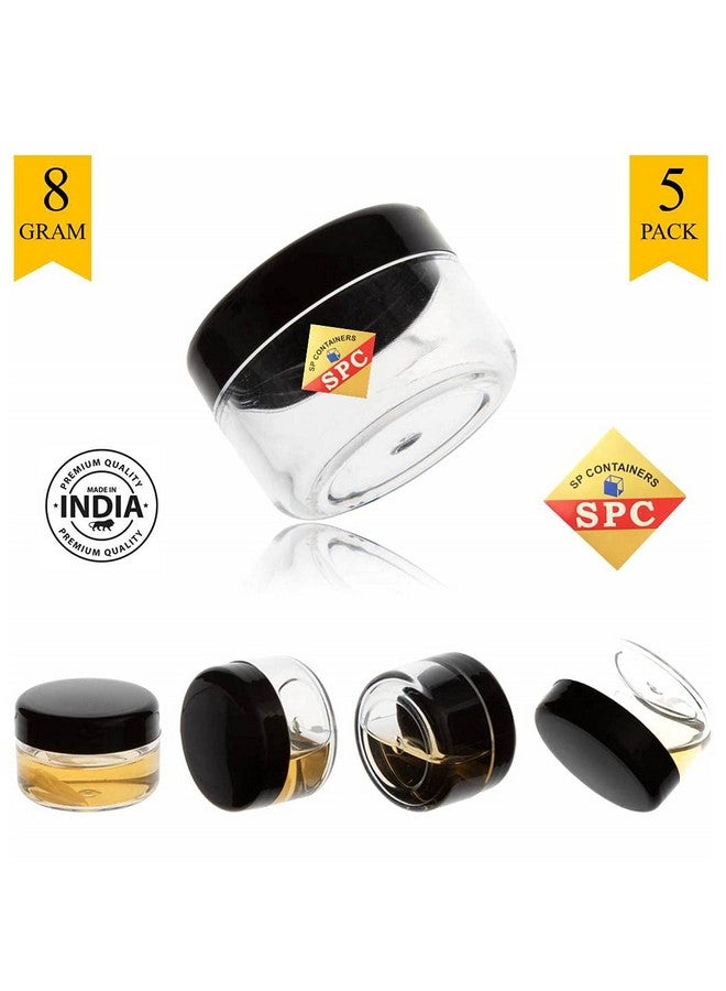 SPC Empty Acrylic San Jar Transparent Cosmetic Container With Leakproof Inner Lids For Lip Balms, Lip Scrubs, Body Butters, Eyeshadow, Makeup & Diy Cosmetics Beauty Products(Black, 8 ml) (Pack Of 5) - Image 3