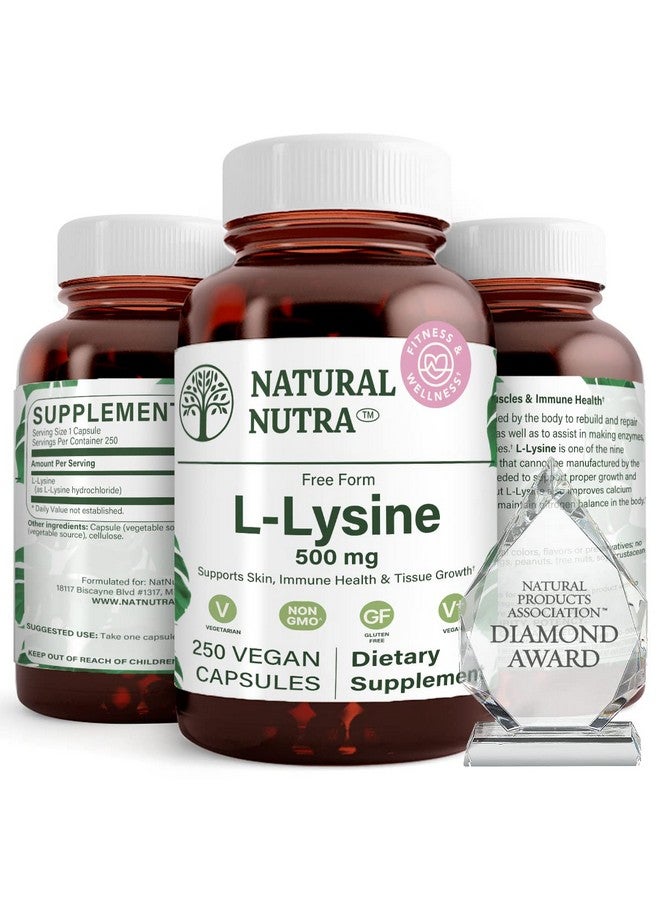 Natural Nutra L Lysine Hcl Promotes Bone Health And Growth Helps Built Collagen Improve Calcium Absorption Alpha Amino Acid Supplement Nongmo Vegan 500 Mg 250 Capsules. - Image 1