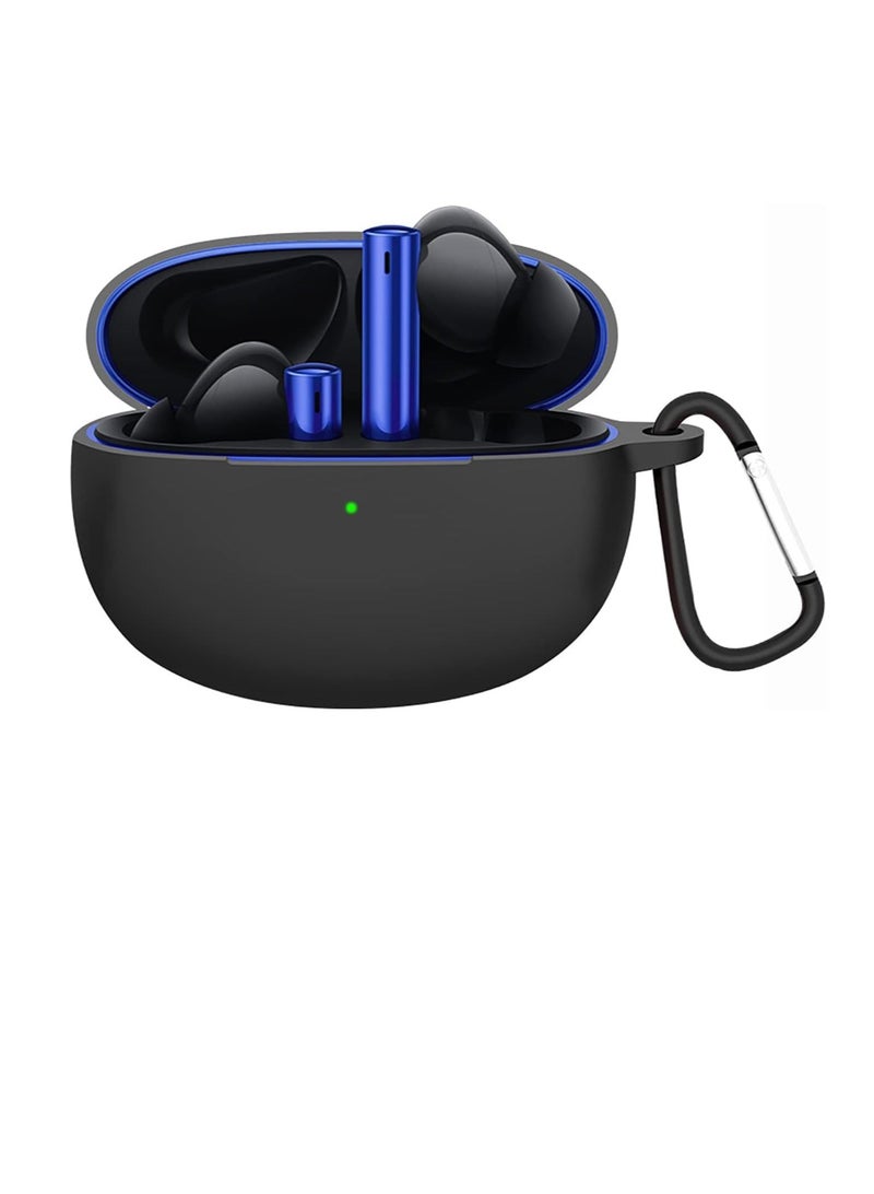 Silicone Case Compatible with Realme Buds Air 3 Earbuds, Soft Silicone Protective Case Cover, Shockproof Sleeve with Carabiner (Black)