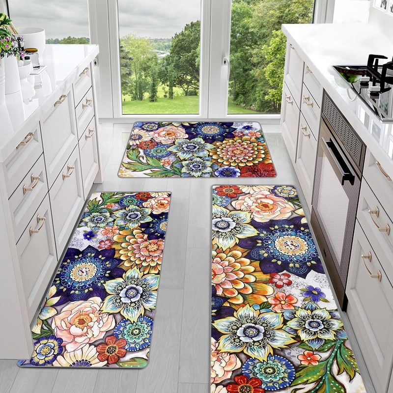 Sofort Kitchen Mats for Floor, Boho Kitchen Rugs Sets of 3, Non Slip Washable Kitchen Runner Rug, Rugs for Kitchen Floor, Hallways, Entryway, Laundry (Colorful) - Image 1