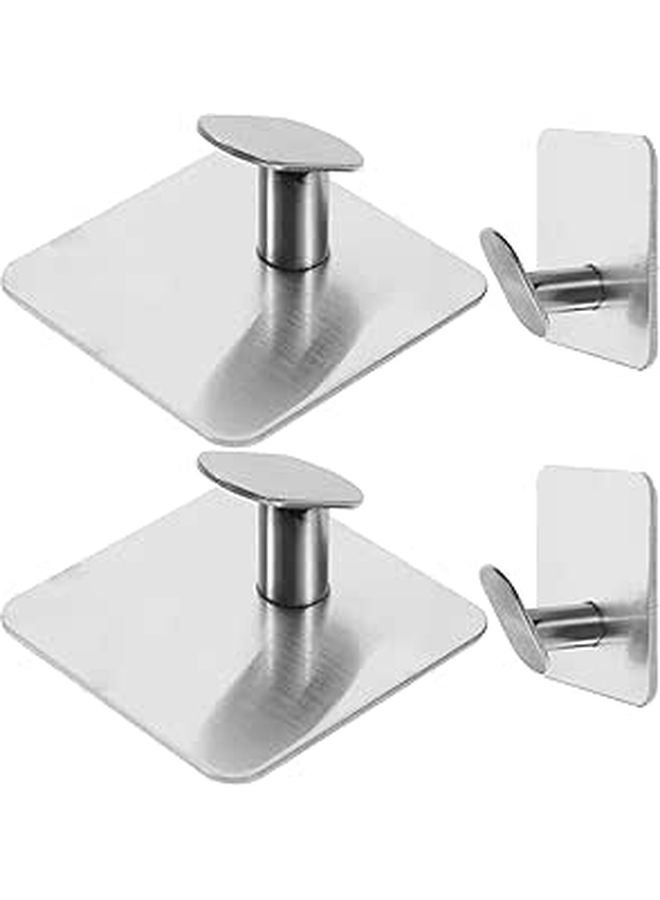 Brushed Stainless Steel Adhesive Bathroom Hooks 4 Pack No Drilling Towel Holder Wall Mounted - Image 1