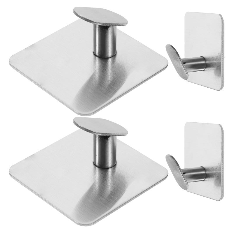 Brushed Stainless Steel Adhesive Bathroom Hooks 4 Pack No Drilling Towel Holder Wall Mounted - Image 2